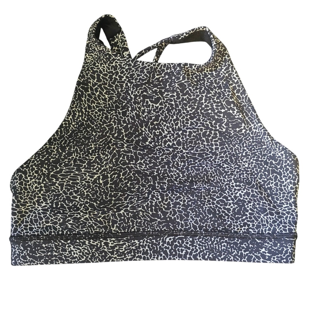 Lululemon Energy Bra High Neck Black White Crackle Print Strappy Back Size 6